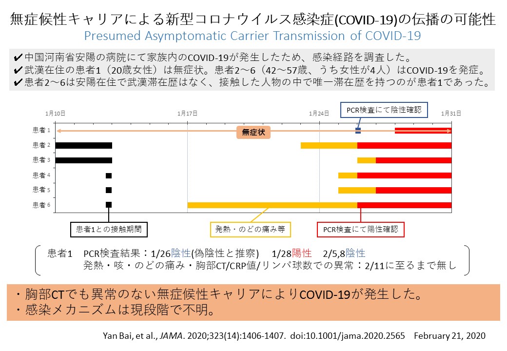 無症候性キャリアによる新型コロナウイルス伝播の可能性